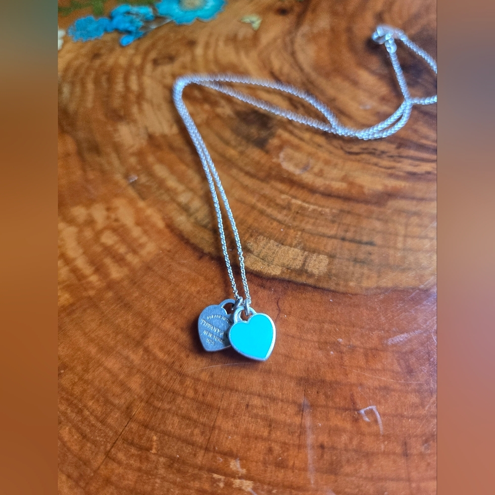 Tiffany & Co. Silver Necklace with Turquoise Heart Enamel Charm
